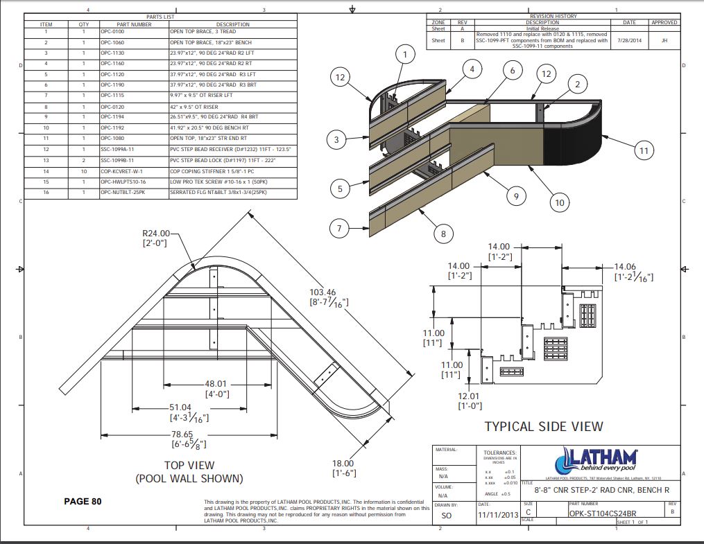 8' Corner Step Polymer 2'R 3-Tread w/ Right Bench